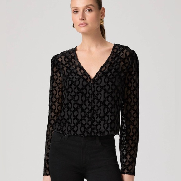 PAIGE Amaya Black Sheer Silk Blend Blouse - Picture 4 of 14